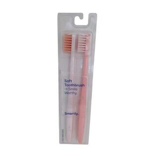 SMARTLY Manual Adult Toothbrush SOFT NYLON BRISTLES 2 Count Pack PINK ORANGE